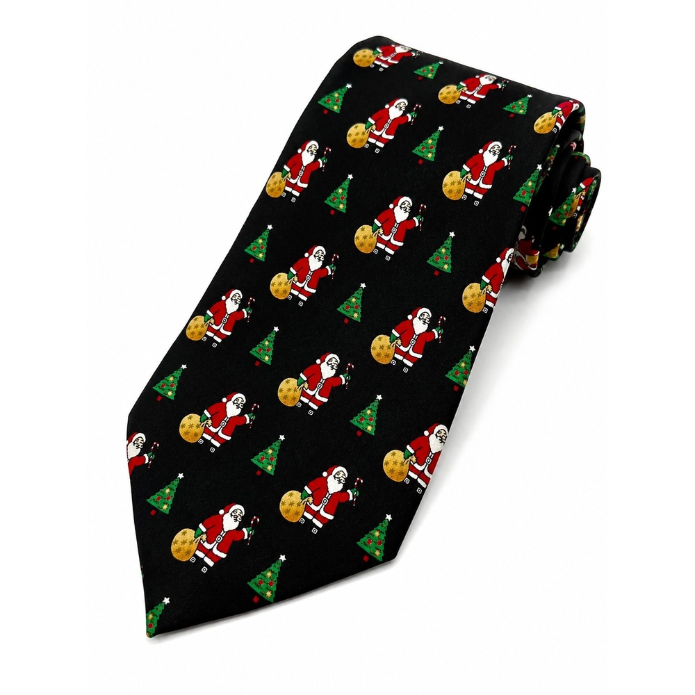 Hallmark Mens All Silk Christmas Tie Santa Tree Holiday Novelty Black 59"